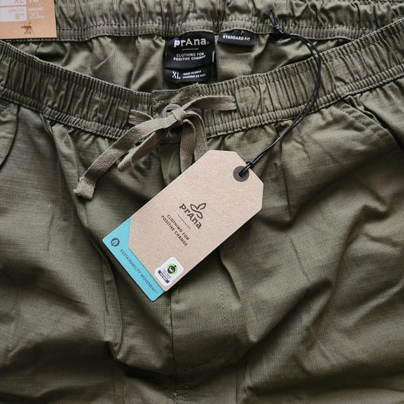 Prana Double Peak Elastic E-Waist Shorts‎ Mens XL  8" Inseam Green NWT - Picture 1 of 3